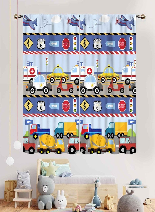 TKUYO Kids Truck Curtains for Boys Room, Colorful Construction Car Tractor Bulldozer City Traffic Transportation Vehicles Airplane Cartoon Bedroom Living Room Nursery Home Decor 2 Panel Sets, 42"x45" Inch - Image 3